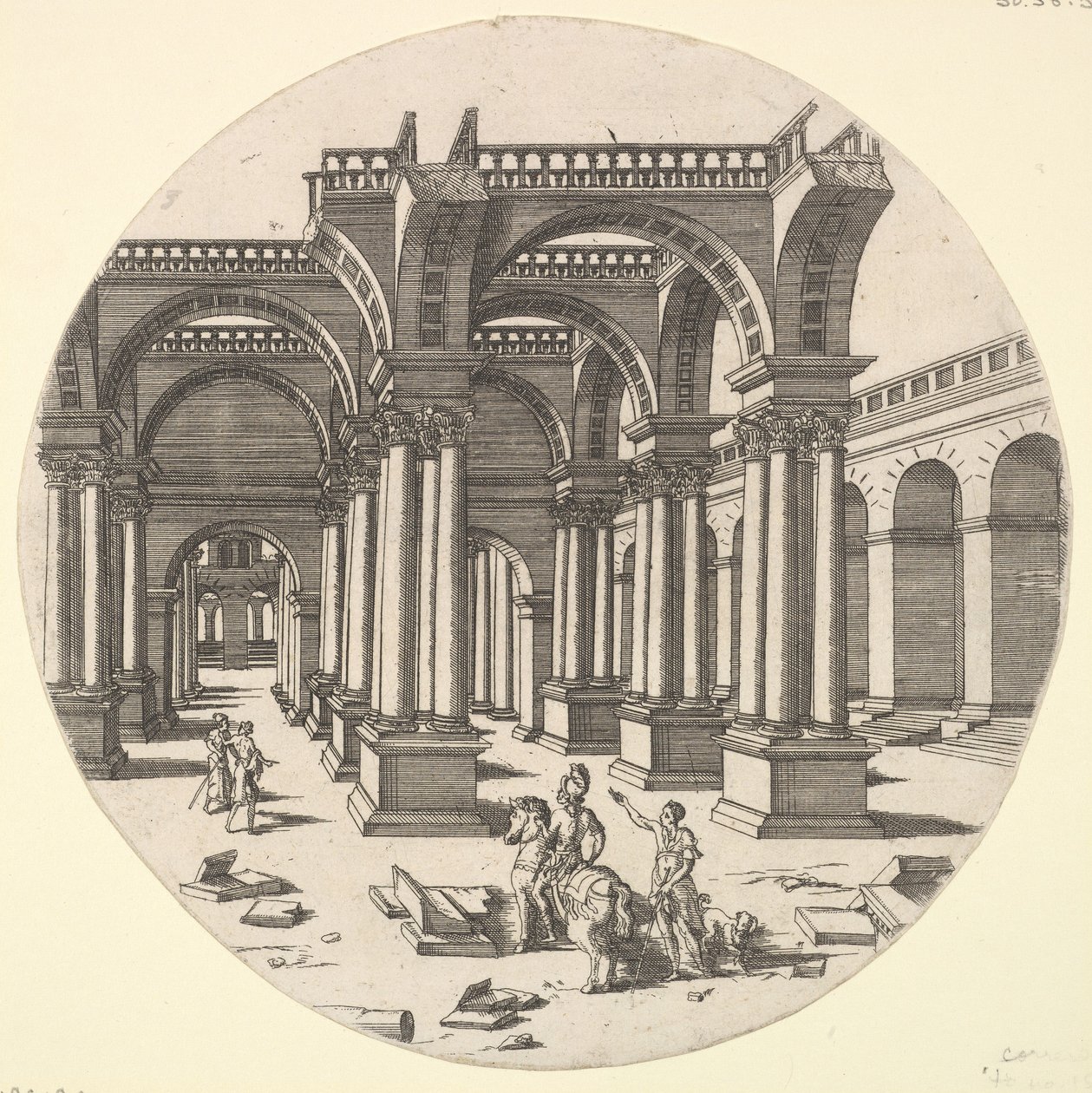 Vista em perspectiva, Templo de Ísis, 1551. de Jacques Androuet Du Cerceau