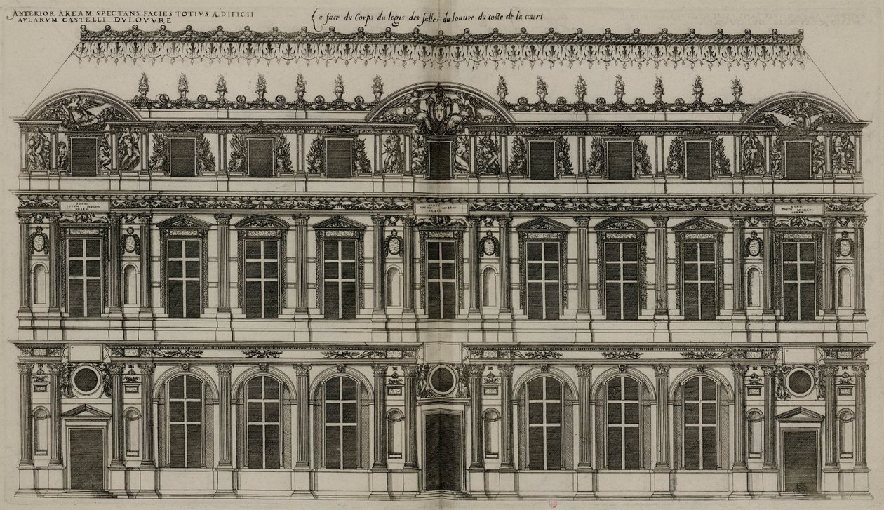 A fachada de Pierre Lescot publicada em 1576 de Jacques Androuet Ducerceau