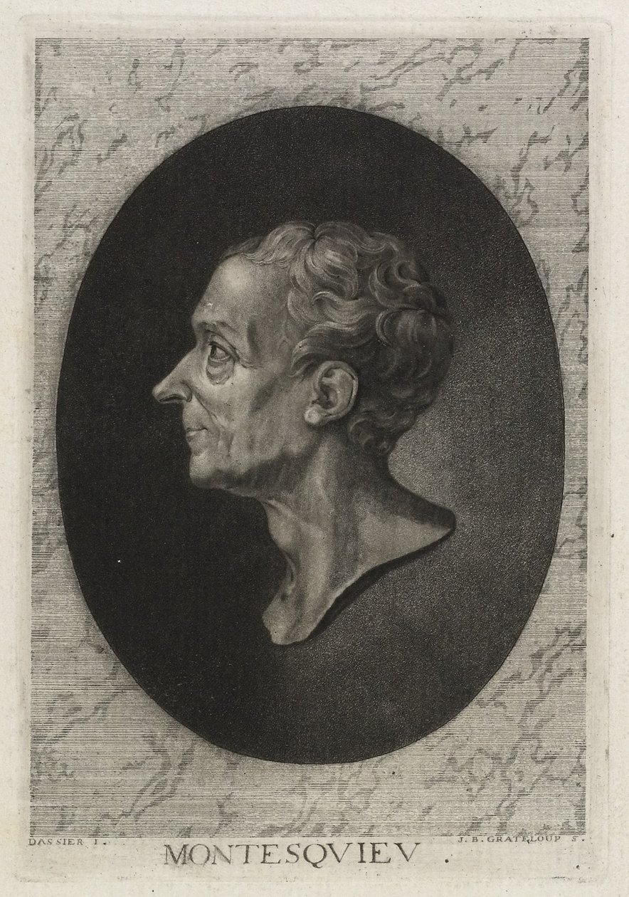 Montesquieu, gravado por Jean-Baptiste de Grateloup, 1768 (stipple gravura com mezzotint) de Jacques Antoine Dassier