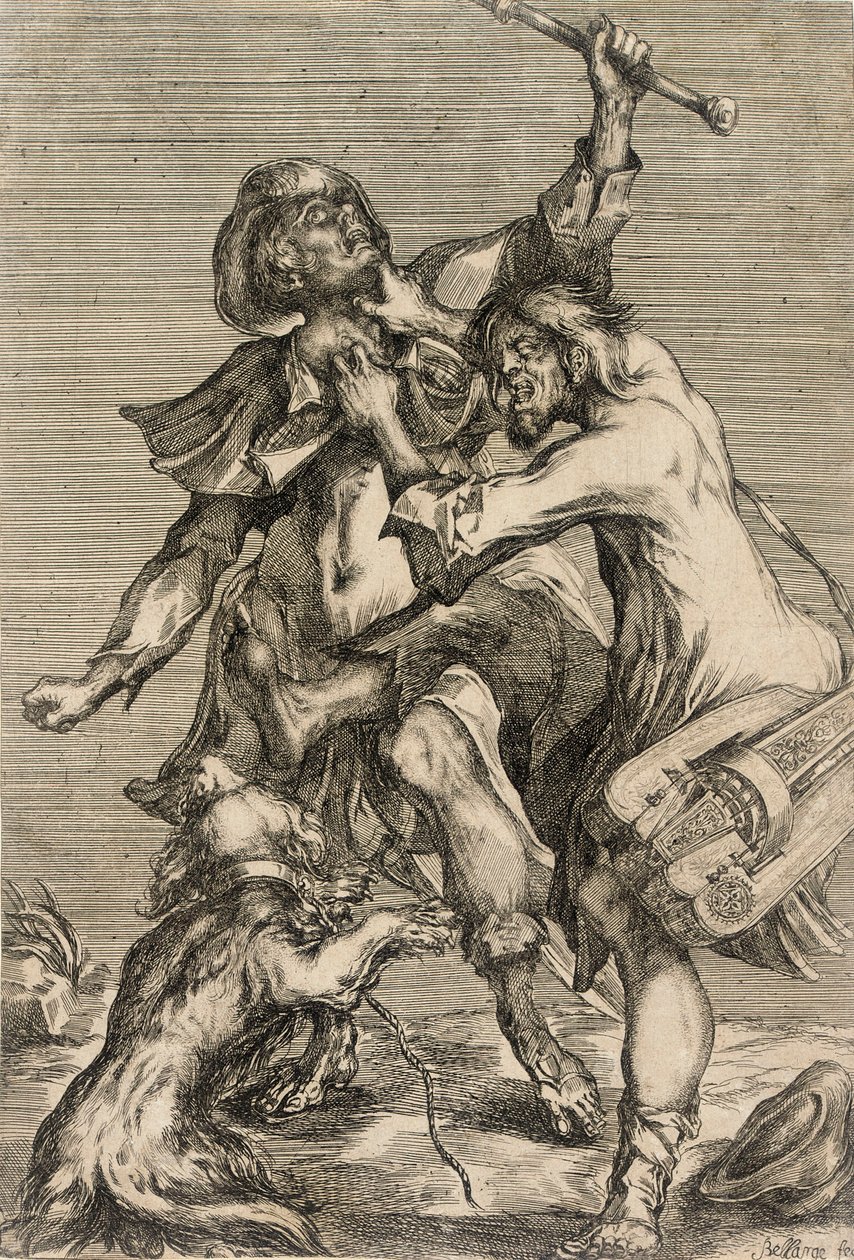 Tocador de sanfona a atacar um peregrino de Jacques Bellange