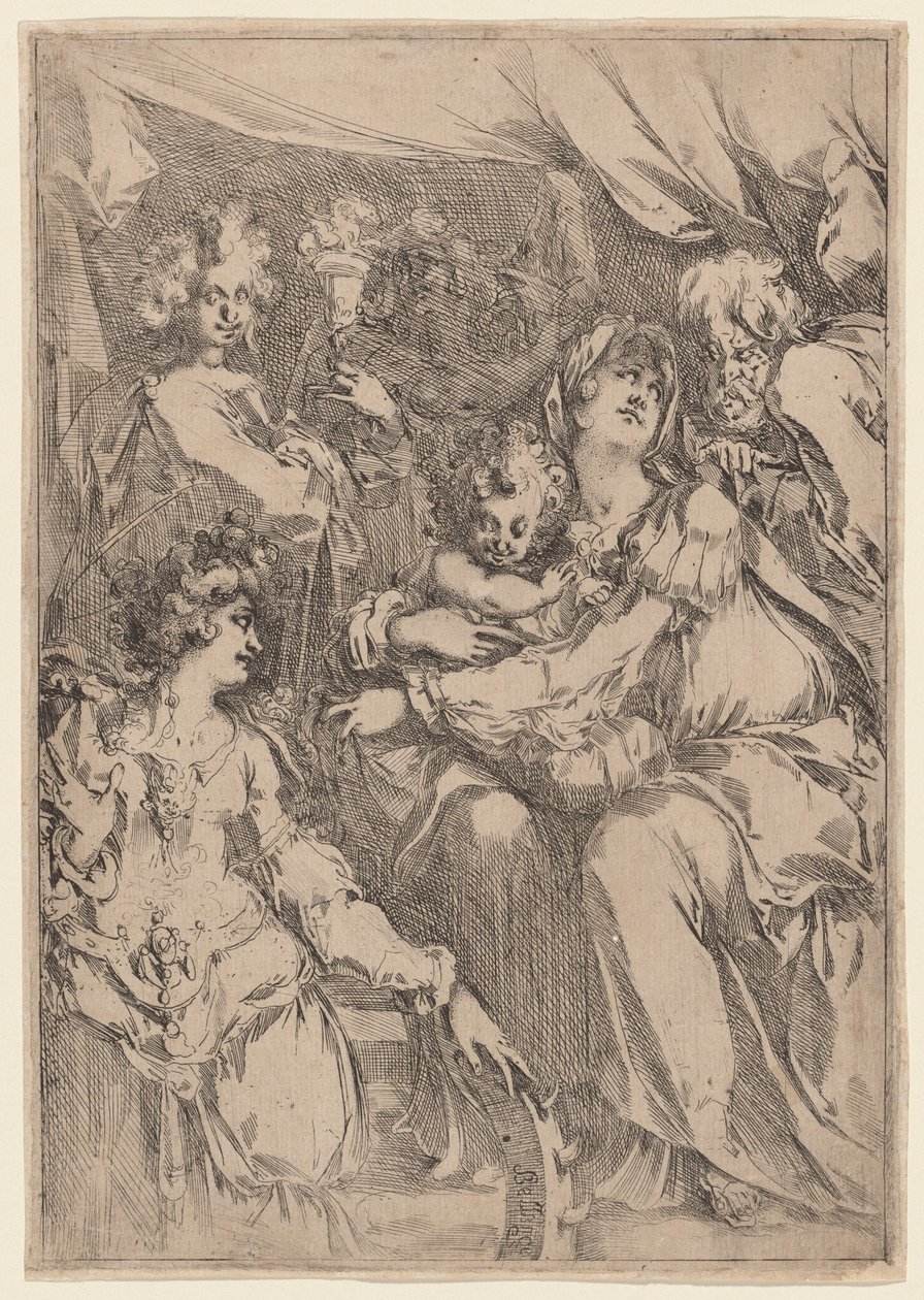 A Sagrada Família com Santa Catarina, São João Evangelista e um Anjo, 16121616. de Jacques Bellange