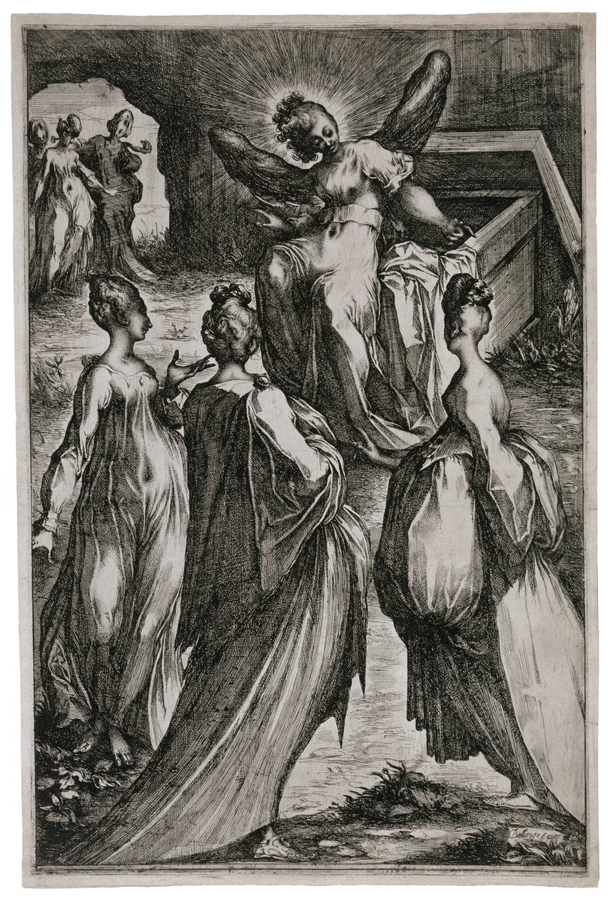 As Mulheres Santas no Sepulcro, 1613-16 (gravura e gravura) de Jacques Bellange