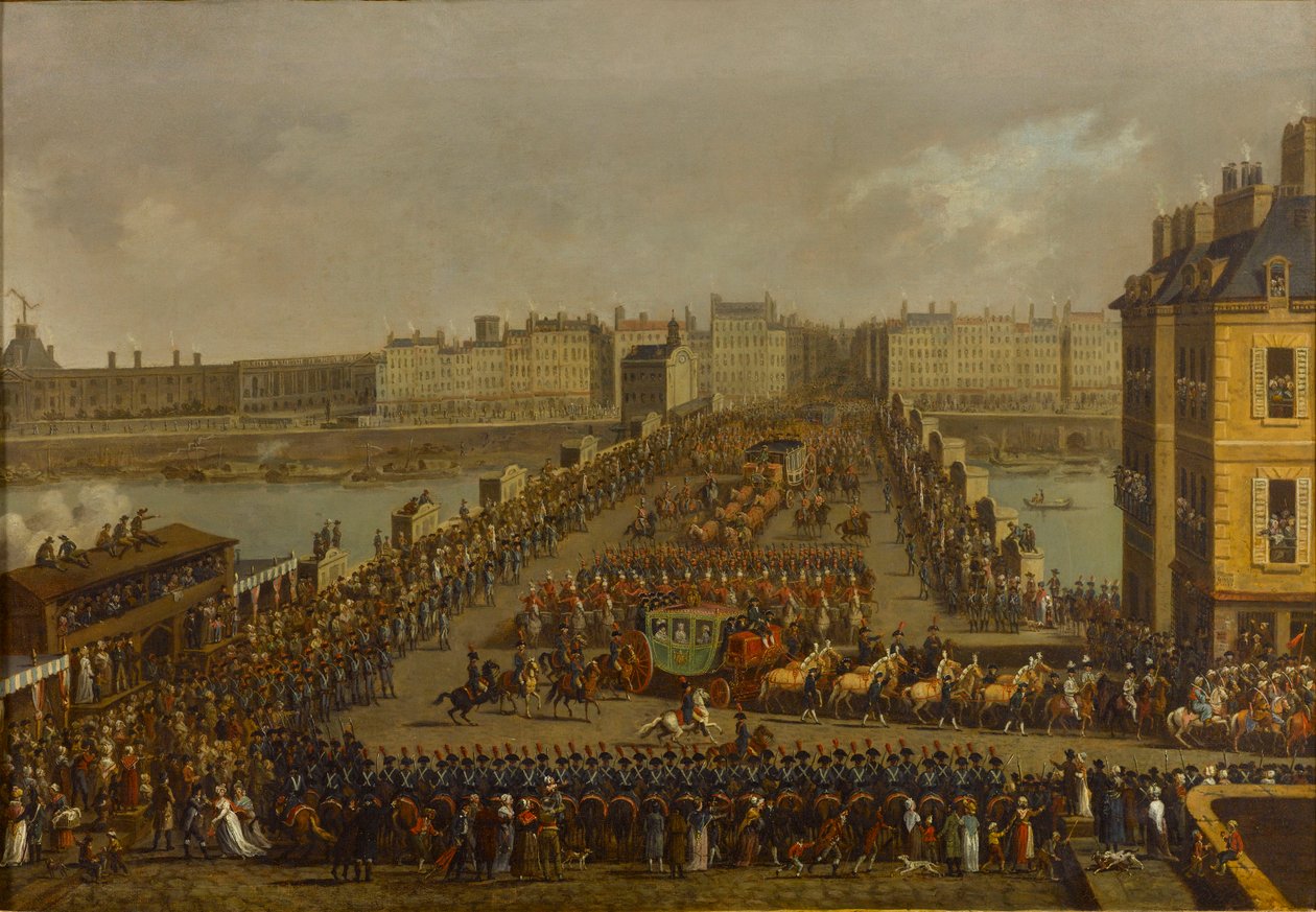 A procissão imperial a caminho da cerimônia de coroação em 2 de dezembro de 1804, 1805. de Jacques Bertaux