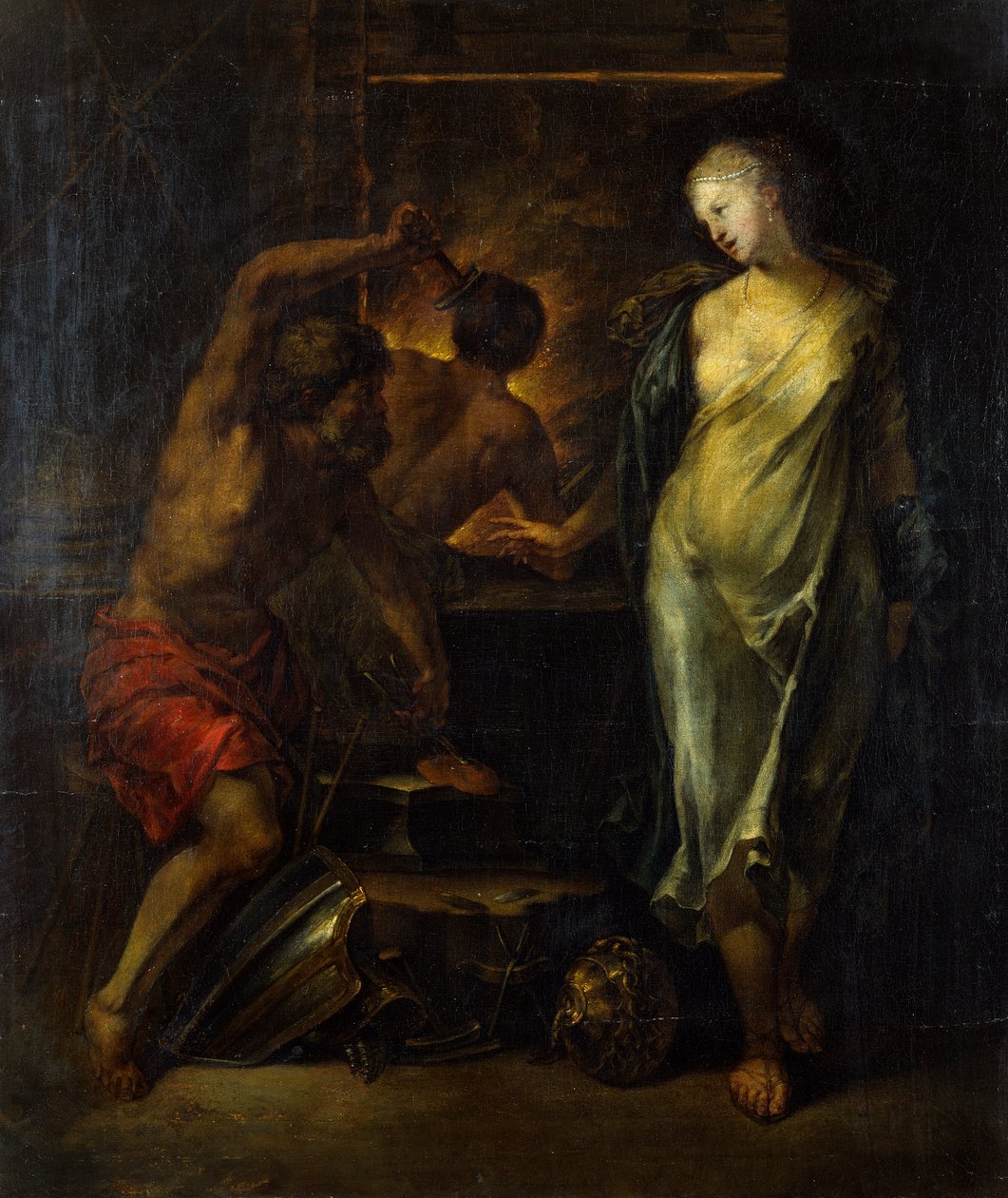 Vulcano forjando a armadura de Aquiles supervisionada por Thetis (óleo sobre tela) de Jacques Blanchard