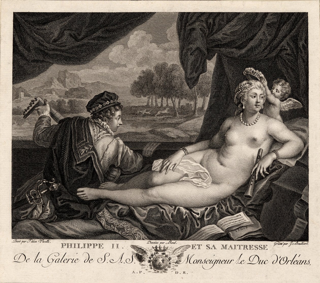Filipe II e sua amante depois de Ticiano, c. 1780 de Jacques Bouillard