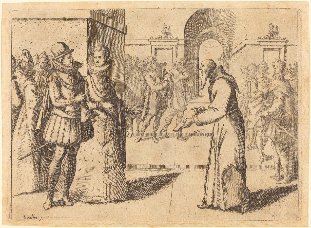 Um capucino agradecendo ao rei da Baviera, 1612. de Jacques Callot