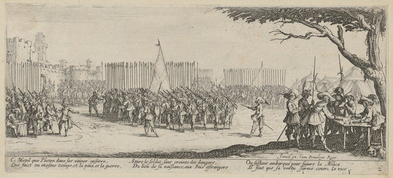 Recrutamento das tropas, prancha 2 da série «Misérias da guerra» de Jacques Callot