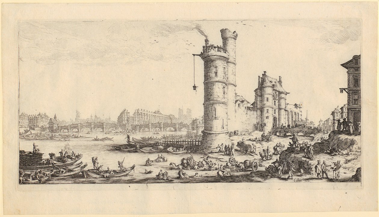 Vista da Pont-Neuf, prancha 2 da série «As duas grandes vistas de Paris» de Jacques Callot