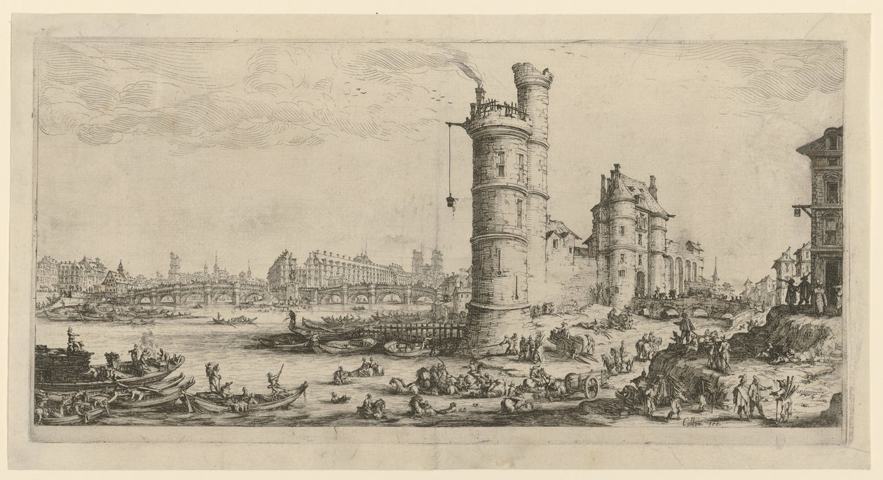 Vista do Pont-Neuf, folha da série «Duas grandes vistas de Paris» de Jacques Callot
