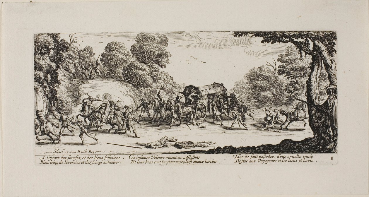 Ataque ao treinador, placa oito de The Miseries of War de Jacques Callot