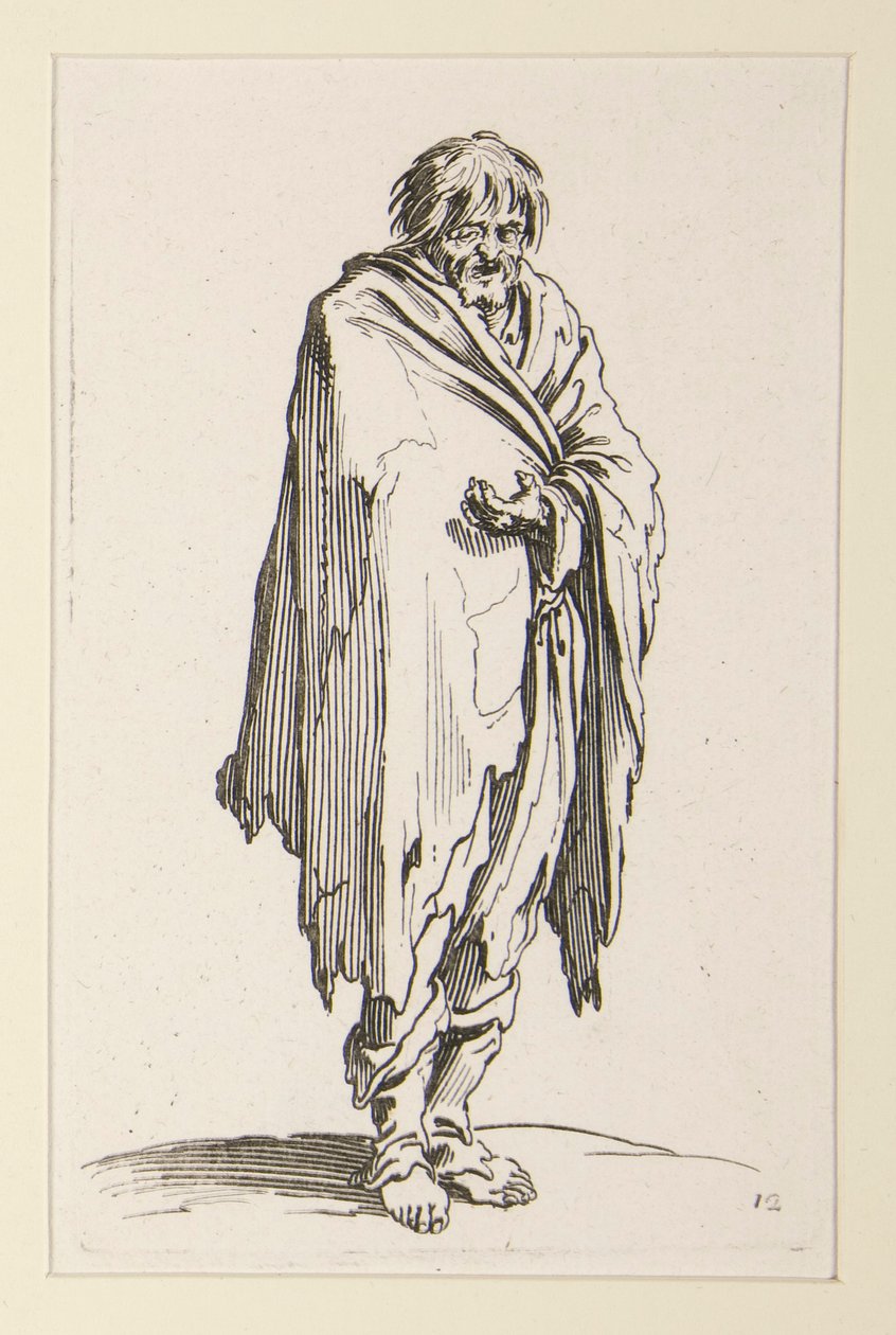 Mendigo de cabeça nua com pés descalços, de Os mendigos de Jacques Callot