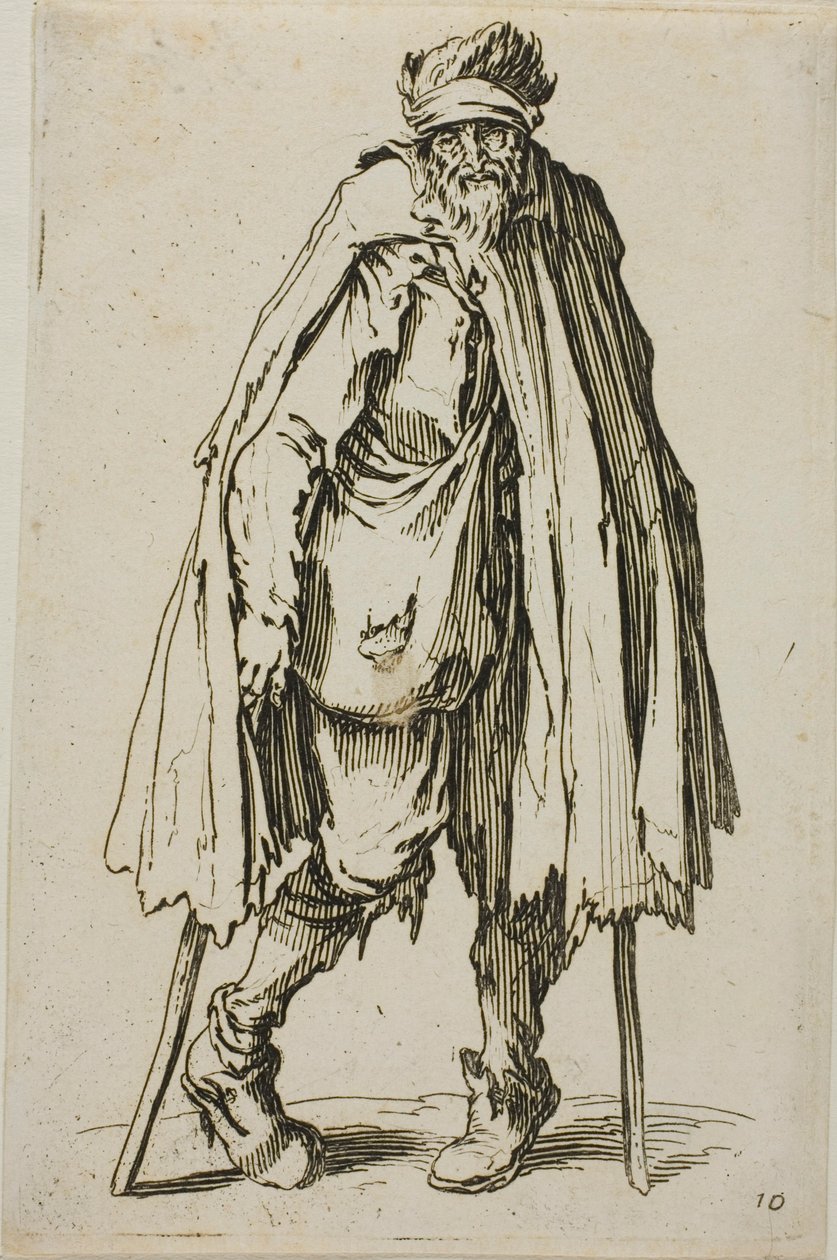 Mendigo apoiado em uma vara, prato dezenove de Os mendigos de Jacques Callot