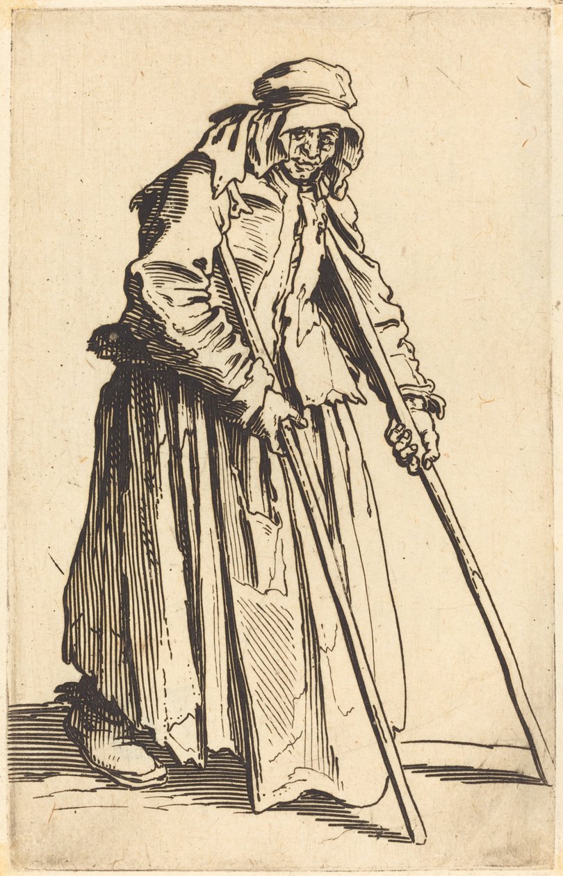 Mendiga com muletas, c. 1622. de Jacques Callot