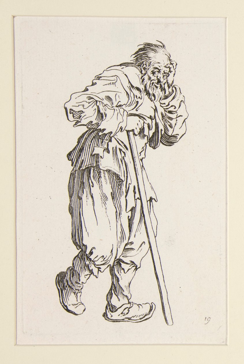 Mendigo apoiado num pau, de The Beggars (Le gueux appuye sur un baton) de Jacques Callot