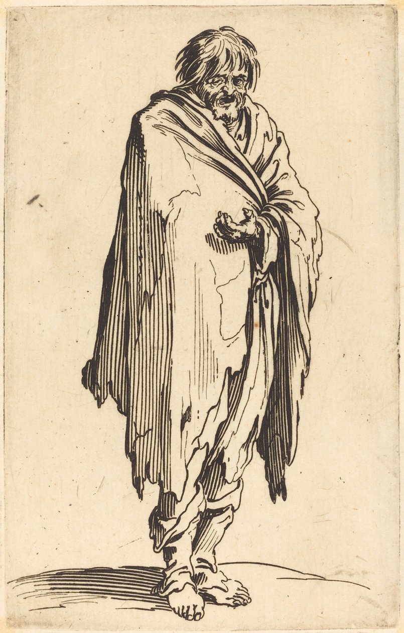 Mendigo com cabeça e pés descalços de Jacques Callot