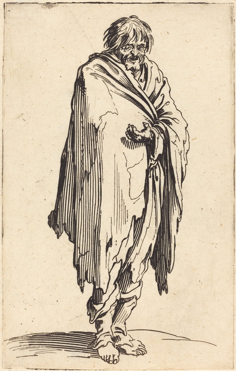 Mendigo com a cabeça e os pés descalços, c.1622 de Jacques Callot