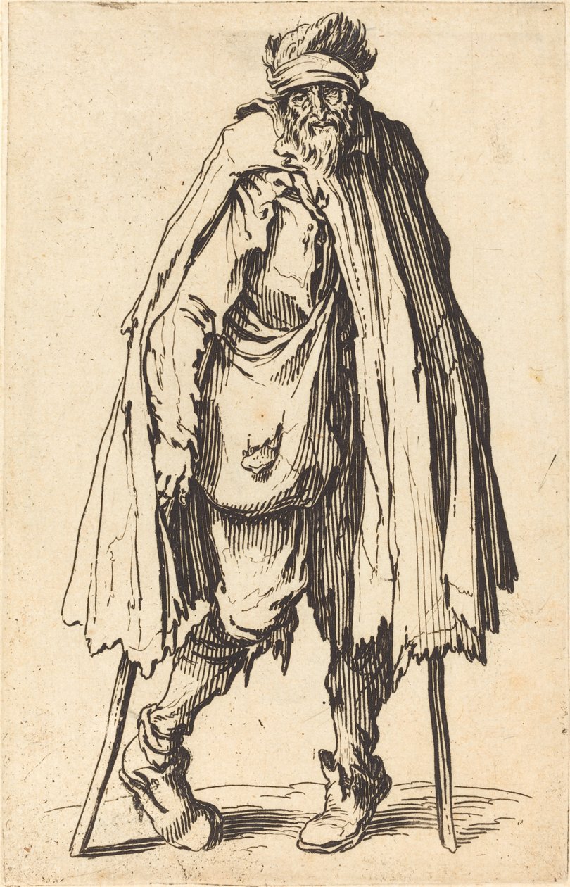 Mendigo com muletas e saco, c. 1622. de Jacques Callot