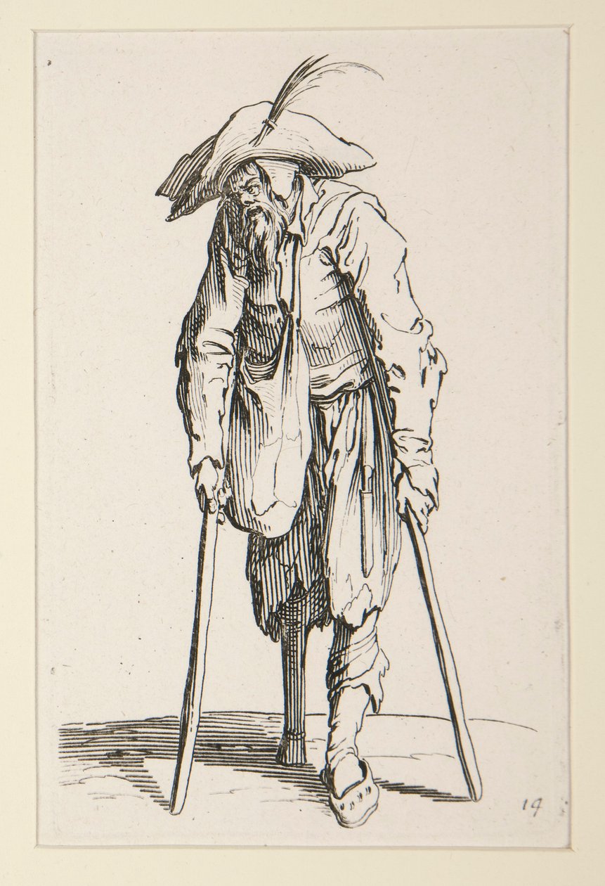Mendigo com perna de pau, de Os mendigos (Le mendiant a la jambe de bois) de Jacques Callot