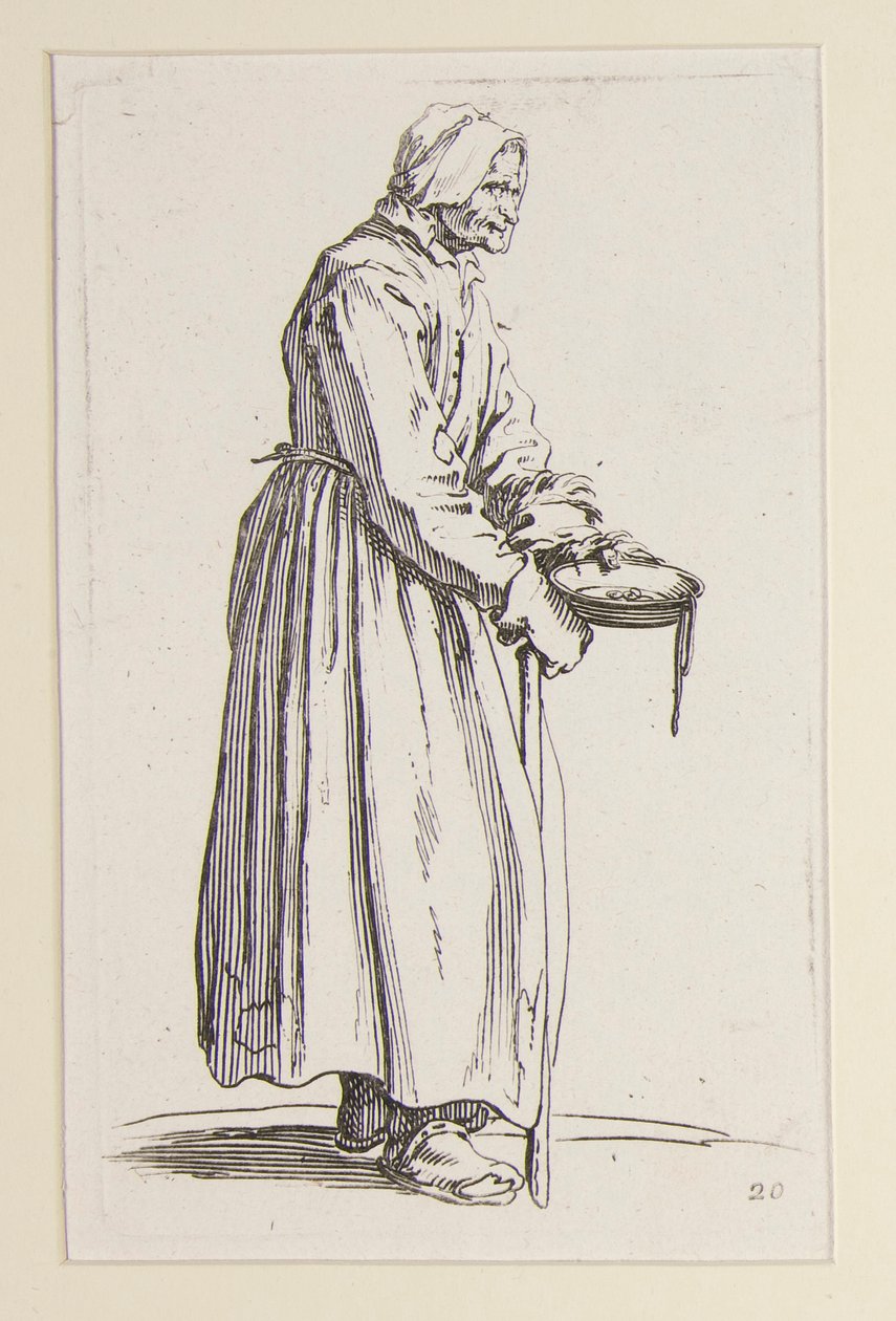 Mulher mendiga carregando uma tigela, de The Beggars (La mendiante a la sebille) de Jacques Callot