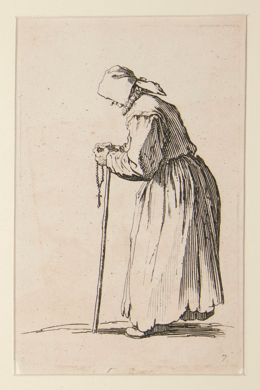 Mulher mendiga com rosário, de The Beggars (La mendiante aux rosaire) de Jacques Callot
