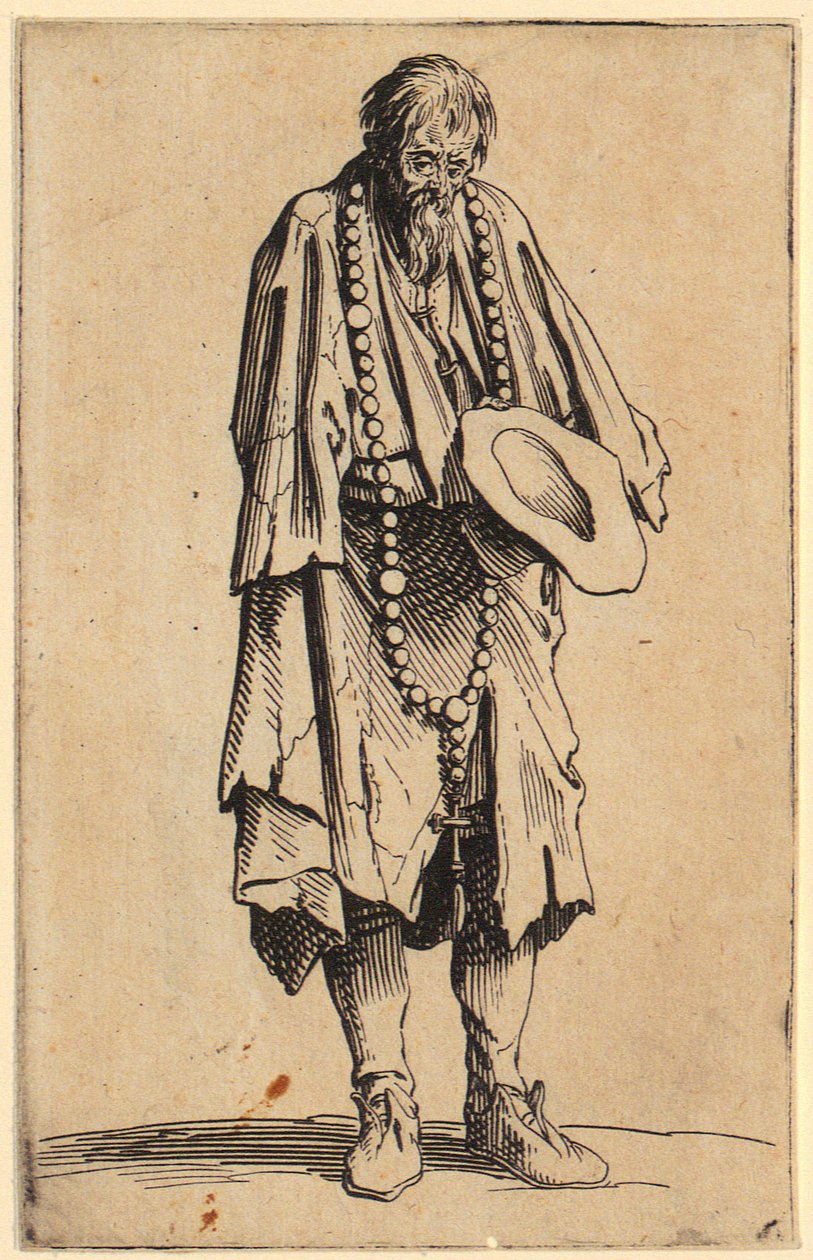 Mendigo com rosário, prancha 11 da série «Os Mendigos» de Jacques Callot