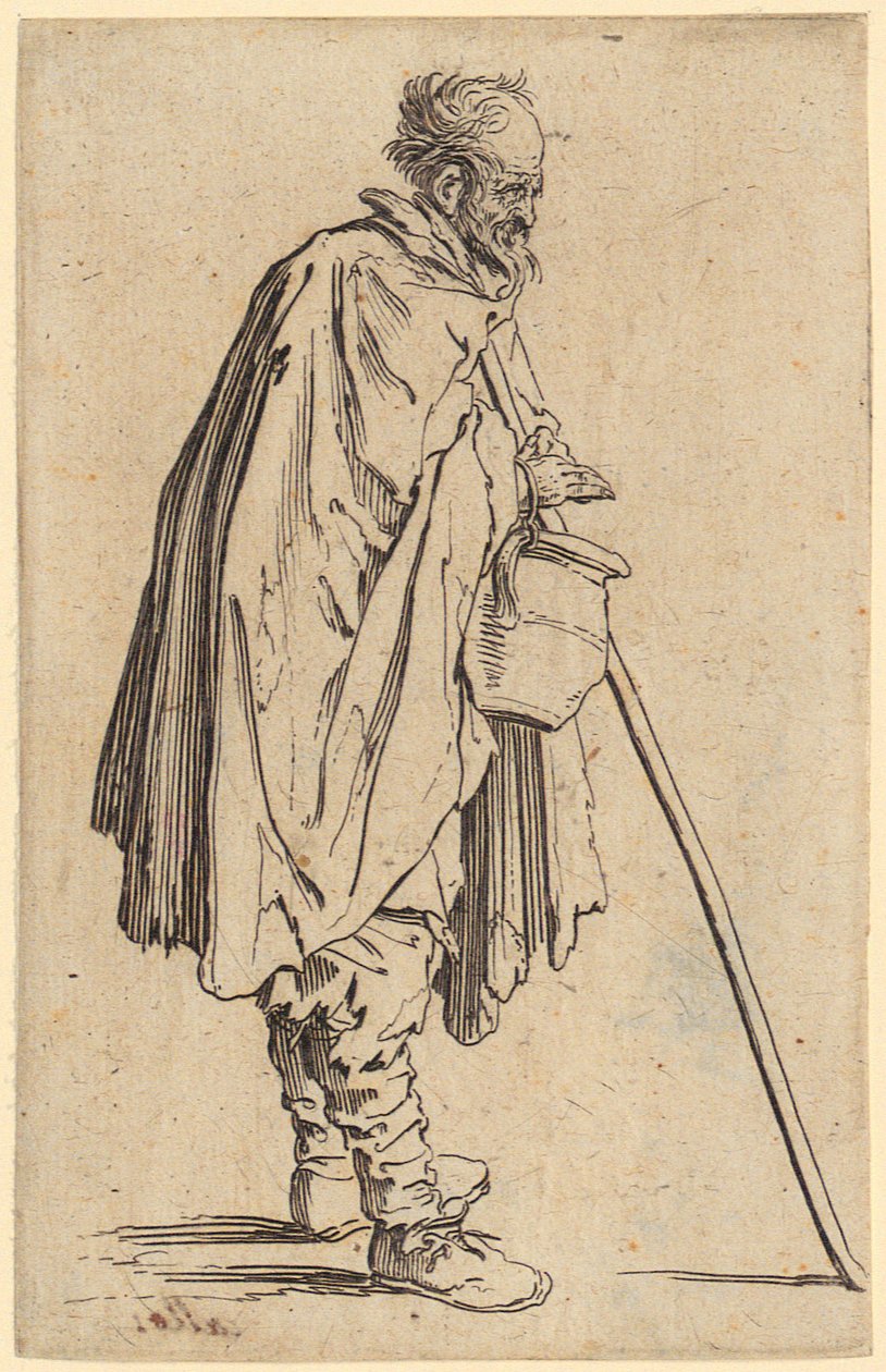 Mendigo com jarro, prancha 6 da série «Os Mendigos» de Jacques Callot