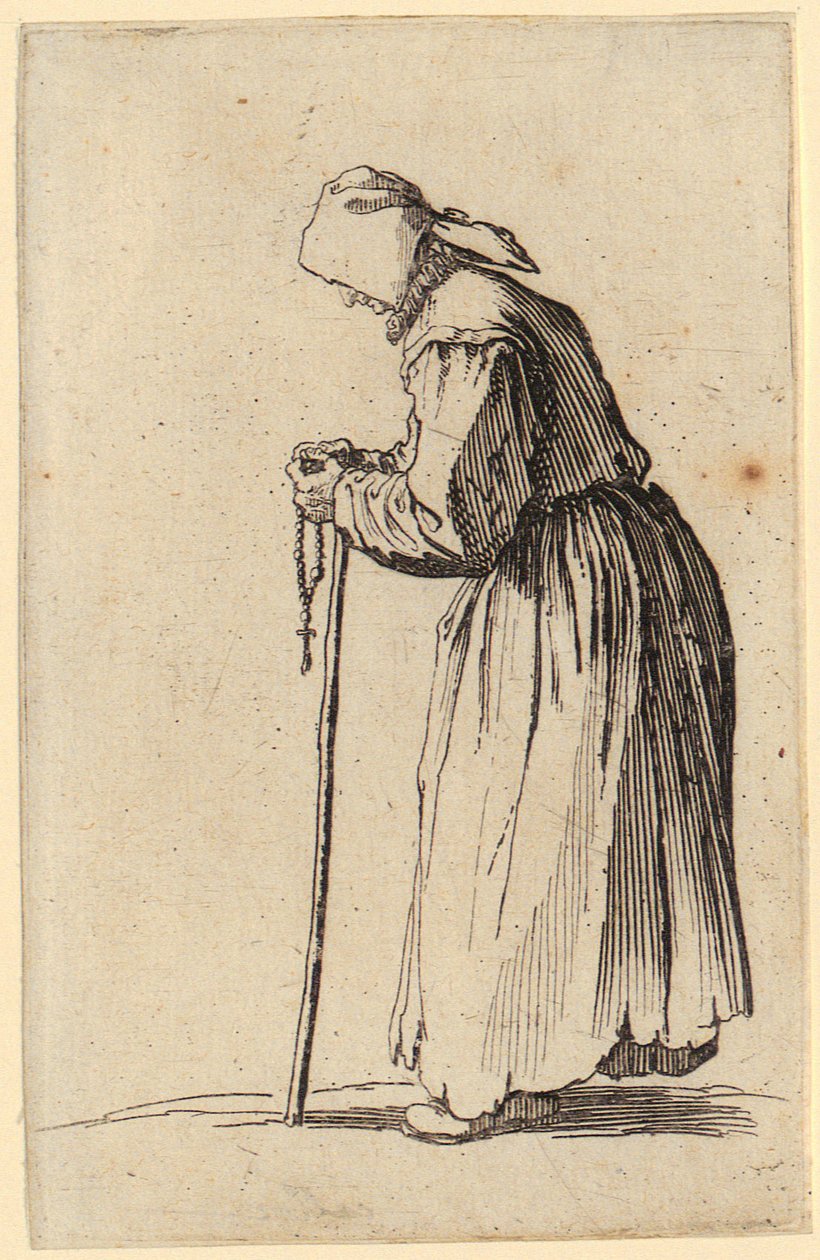 Mendiga com rosário, estampa 7 da série «Os Mendigos» de Jacques Callot