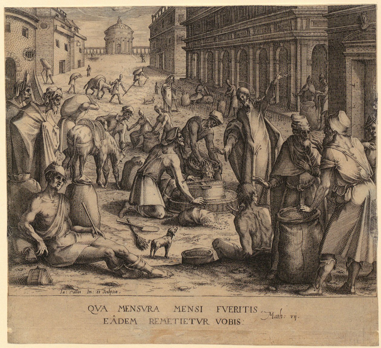 Cristo e os comerciantes de cereais de Jacques Callot
