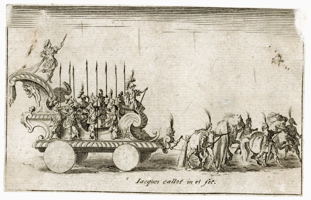 Combate à barreira: Entrada de Sua Alteza o Duque Carlos IV, representando o sol ... (gravura) de Jacques Callot
