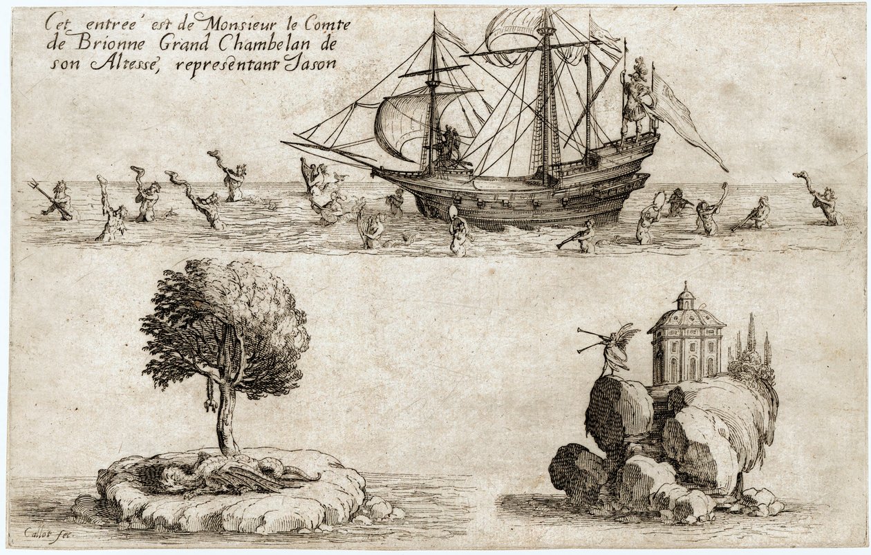 Combat a la barriere: a entrada de Monsieur le Comte de Brionne, Grande Chambellan de Sua Alteza Carlos IV de Lorena ... (gravura) de Jacques Callot