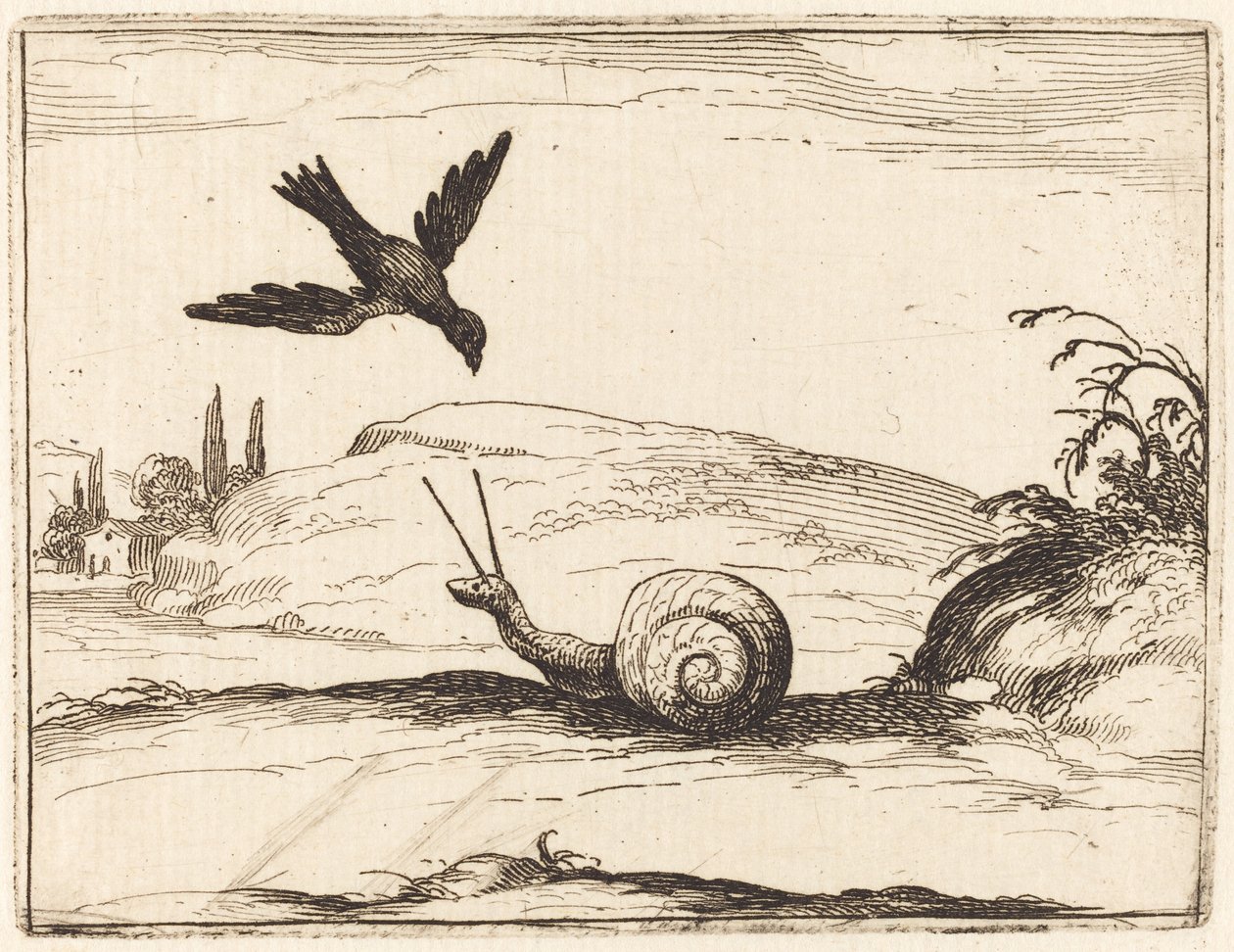 Corvo e Caracol de Jacques Callot