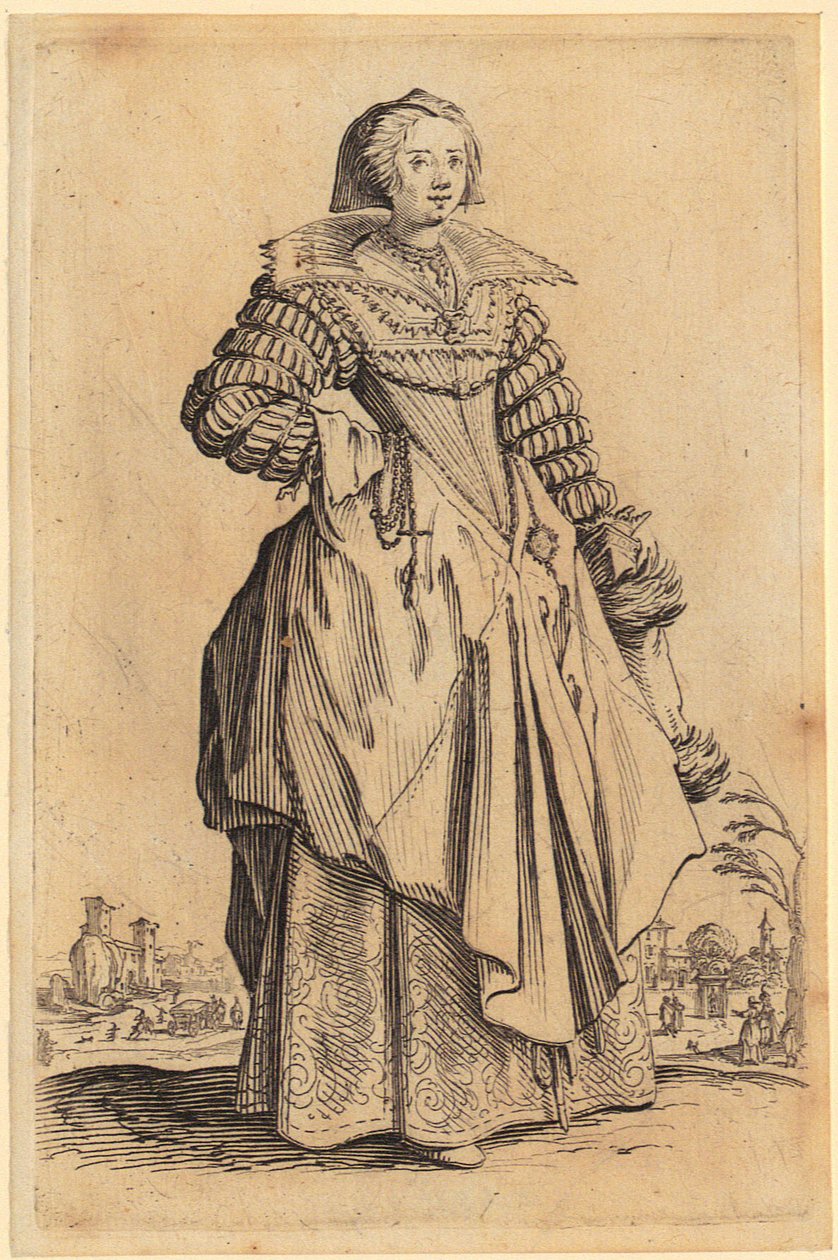 Dama com gola de renda, prancha 8 da série «A nobreza» de Jacques Callot