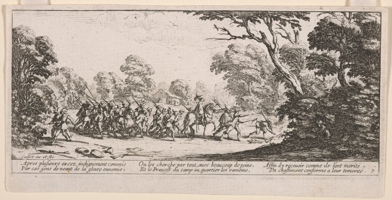 Descoberta dos Malefactores, ilustração de The Large Miseries of War de Jacques Callot
