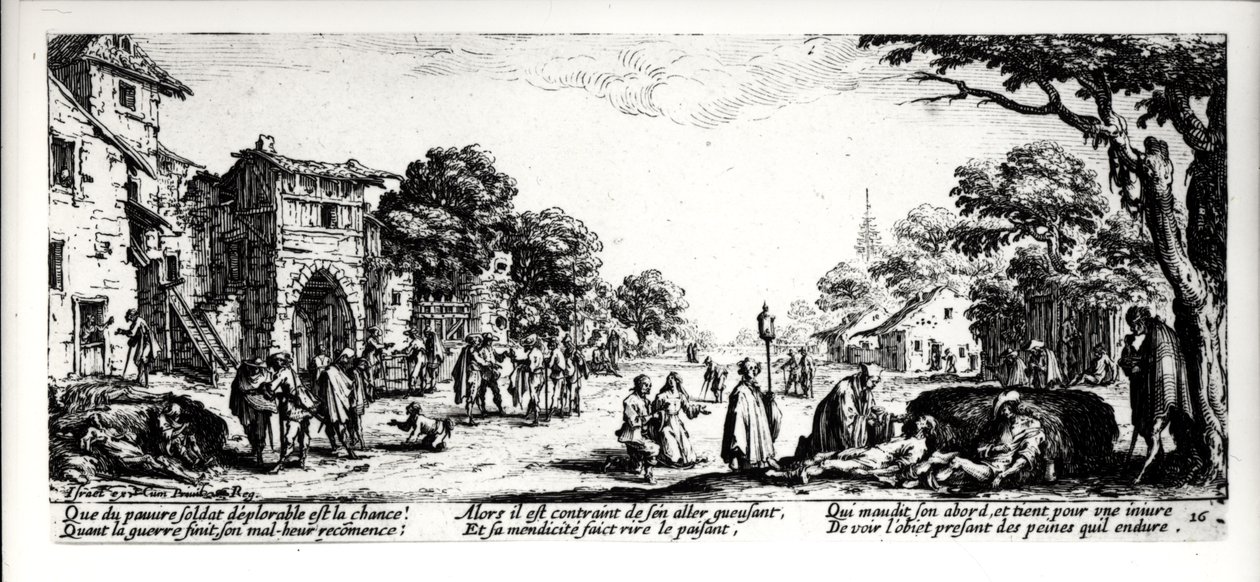 Morte à beira da estrada, placa 16 de "As misérias e infortúnios da guerra", gravada por Israel Henriet (c.1590-1661) 1633 de Jacques Callot