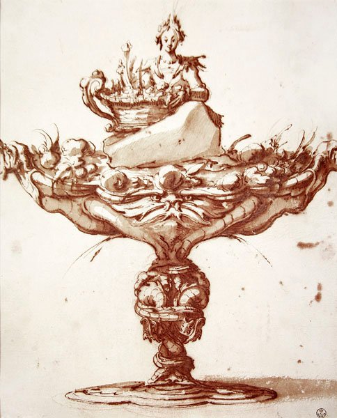 Design para uma fonte (tinta e tinta no papel) de Jacques Callot
