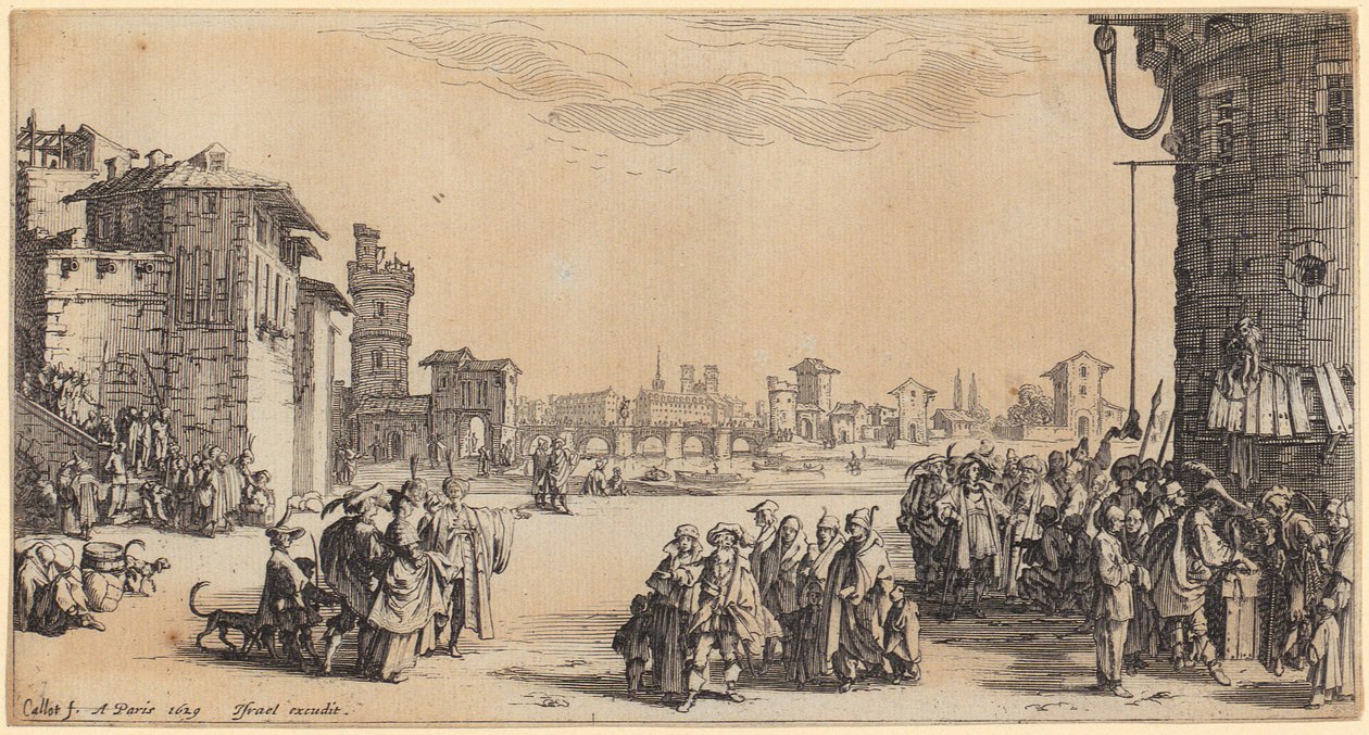 Pormenor de «A entrada de Monseigneur Henry de Lorraine», prancha 10 da série «O torneio» de Jacques Callot
