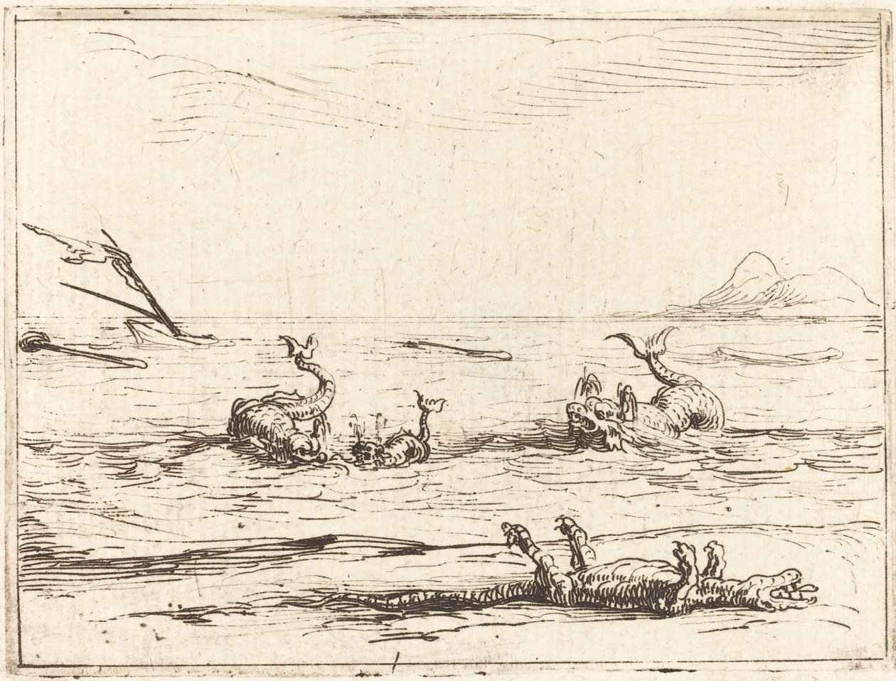 Golfinhos e crocodilo de Jacques Callot