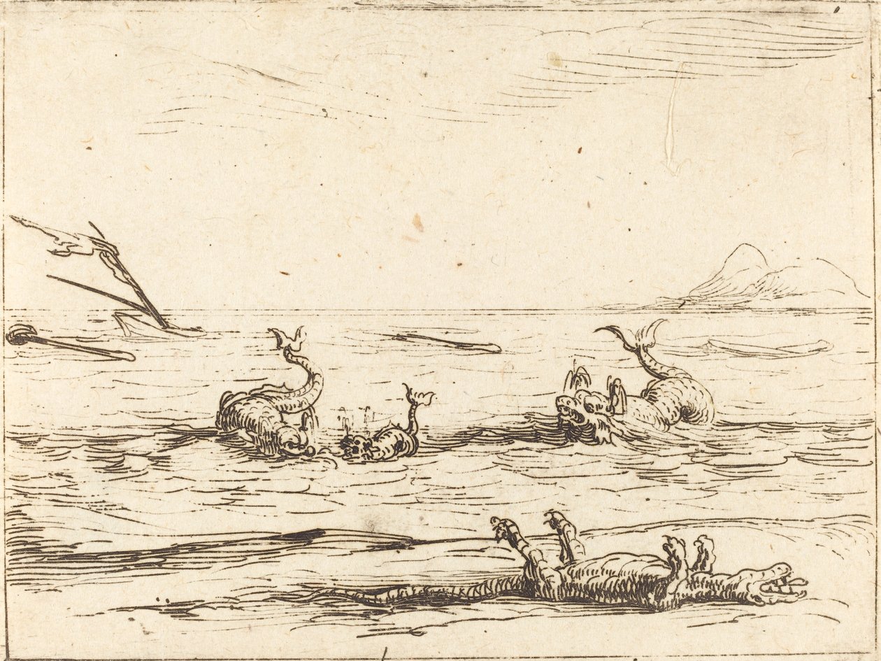Golfinhos e crocodilo de Jacques Callot
