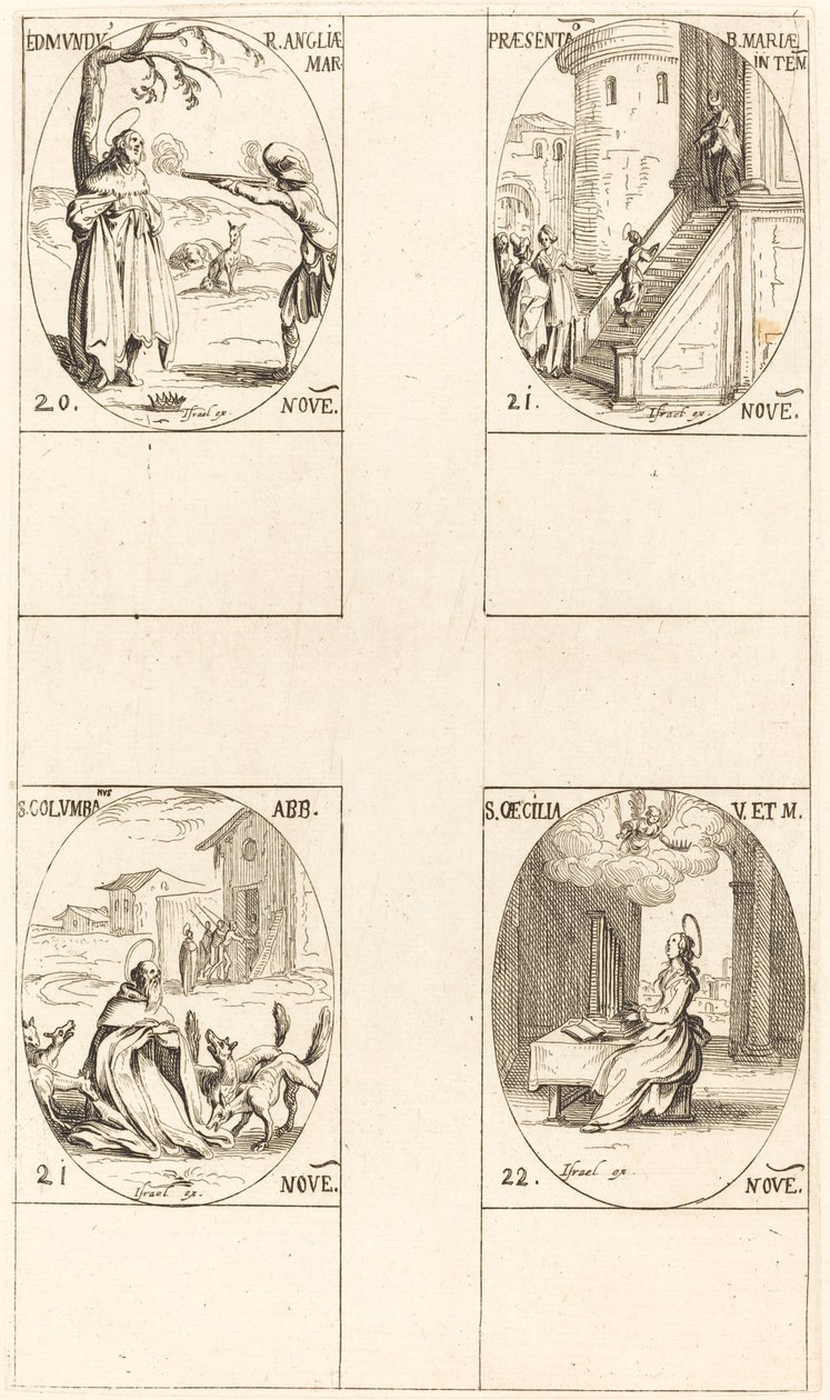 Edmundo, Rei de Inglaterra, Mártir, Apresentação da Virgem, St. Columba, St. Cecil. de Jacques Callot