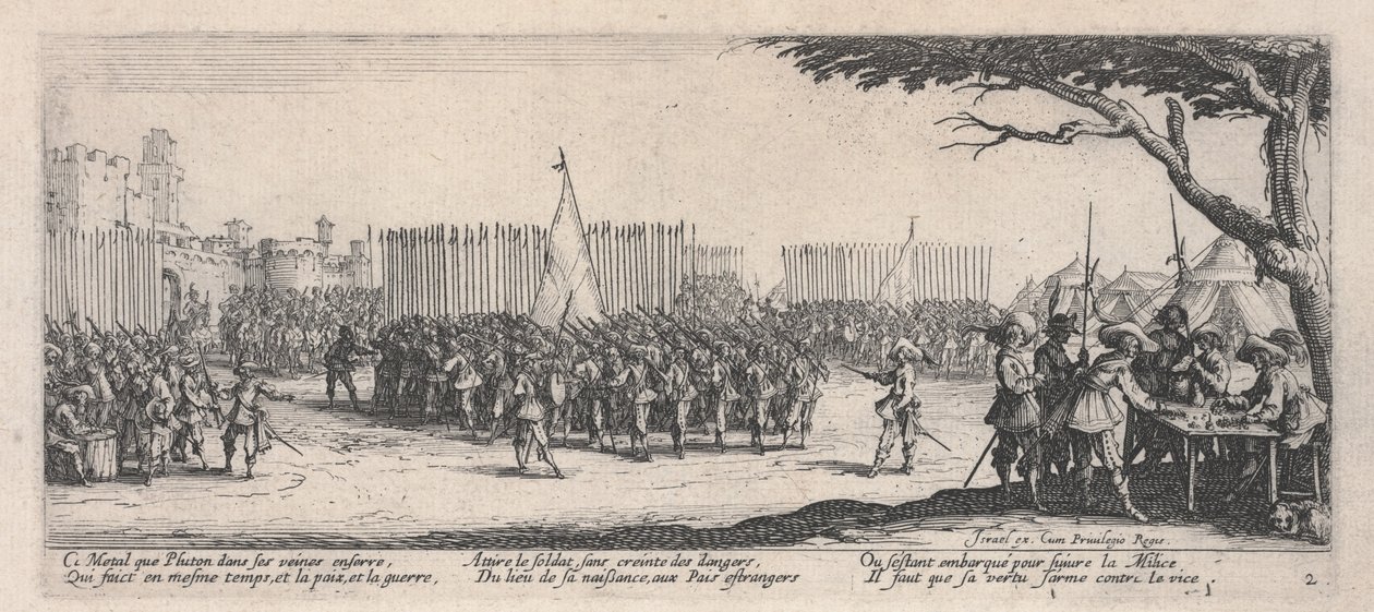 Inscrevendo as tropas (L&39;Enrôlement des troupes), de &39;As misérias da guerra&39; de Jacques Callot