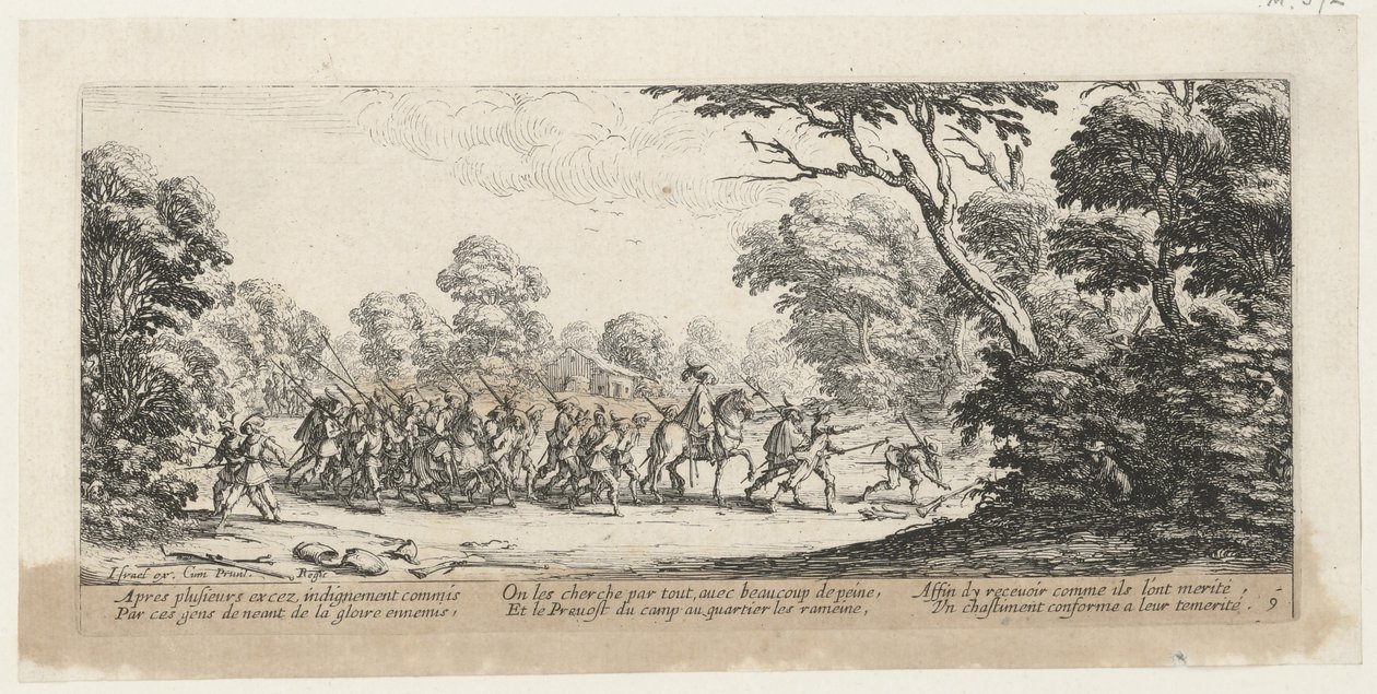 A descoberta dos criminosos, página 9 da série «Os horrores da guerra» de Jacques Callot
