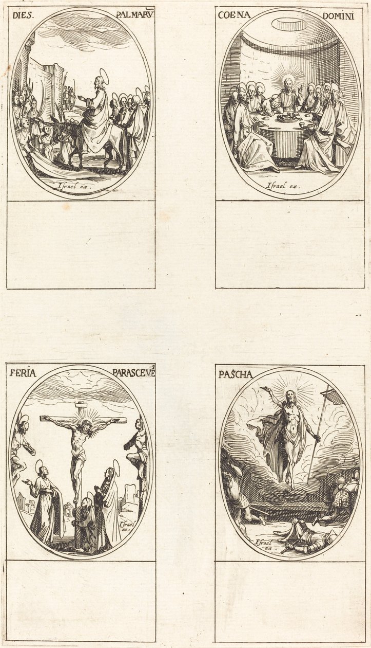 Entrada em Jerusalém; Última Ceia; Crucificação; Ressurreição de Jacques Callot