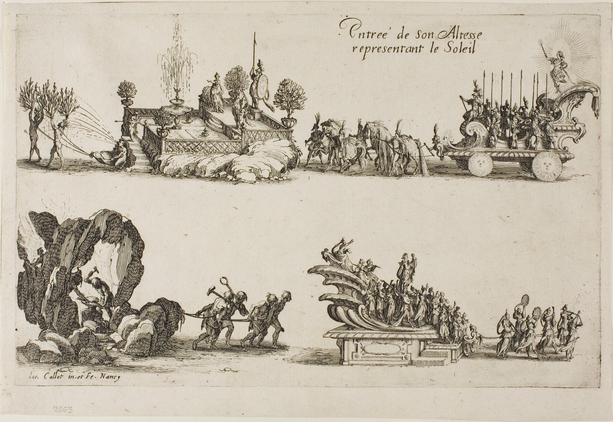 Entrada de Sua Alteza, Representando o Sol, de O Combate na Barreira de Jacques Callot