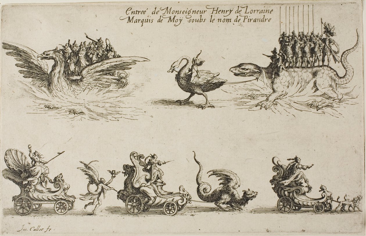 Entrada de Monsenhor Henry de Lorraine, Marquês de Moy, sob o nome de Pirandre, de O Combate na Barreira de Jacques Callot