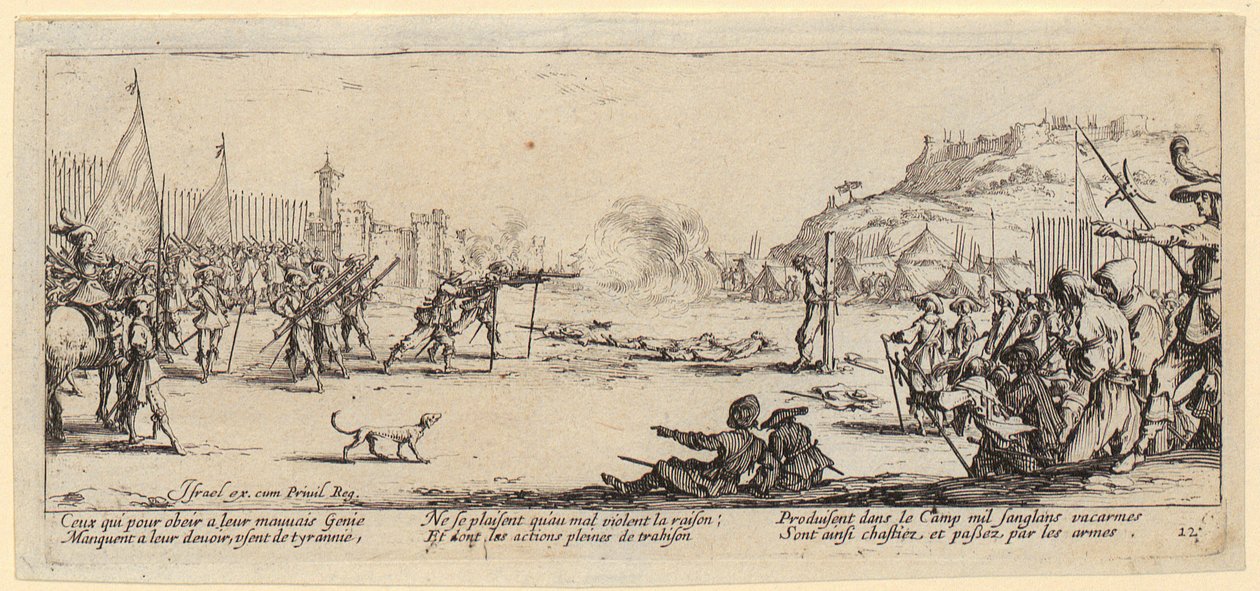 Fuzilamento, página 12 da série «Os horrores da guerra» de Jacques Callot