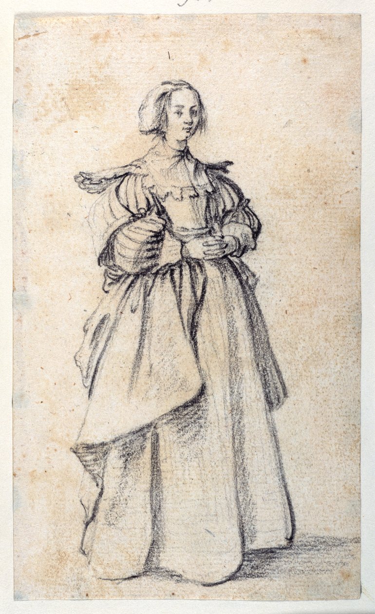 Figura Feminina (giz preto sobre papel) de Jacques Callot