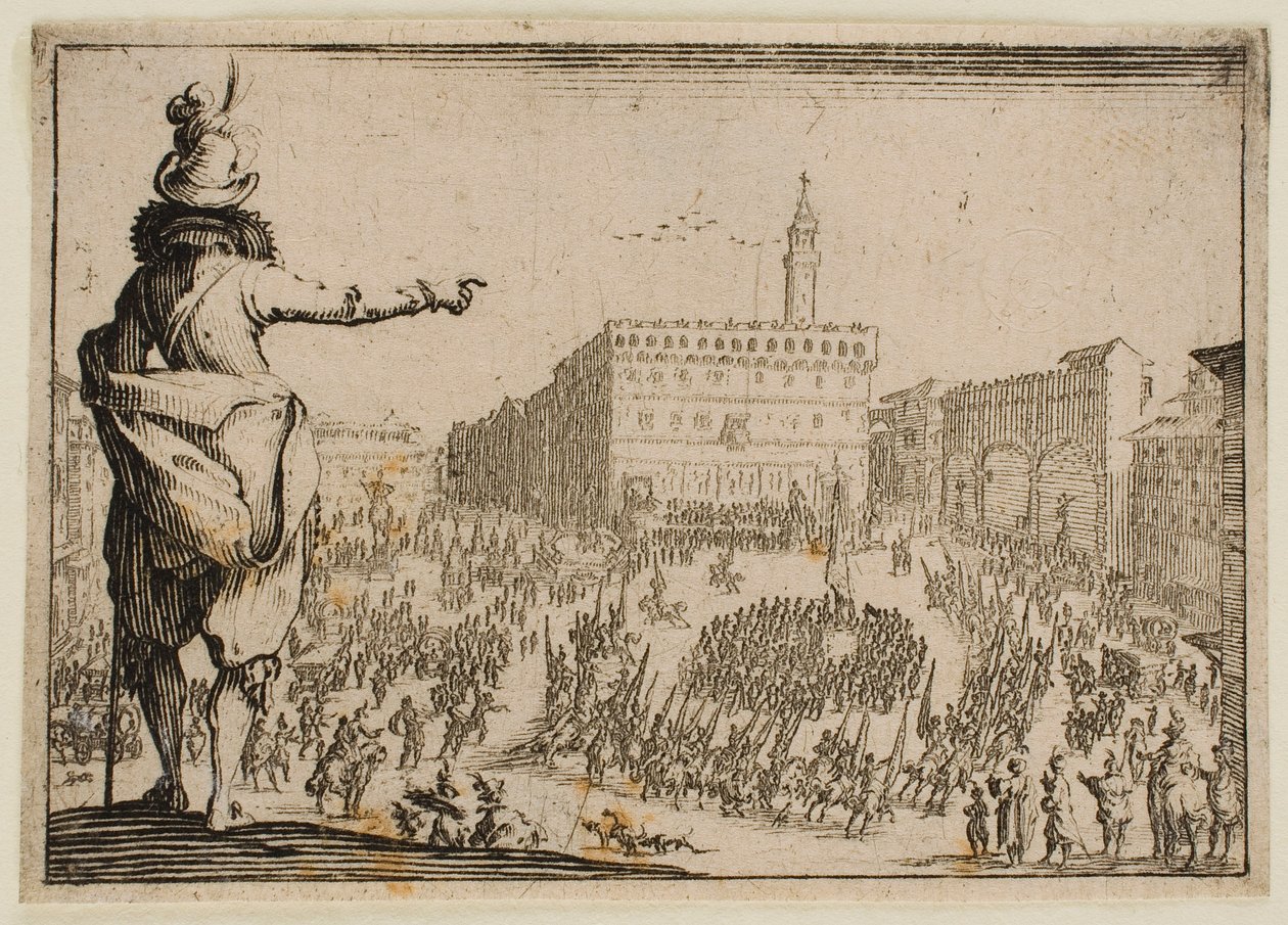 Festival na Piazza Signoria, em Florença, extraído de «Os Caprichos» (Edição de Florença) de Jacques Callot