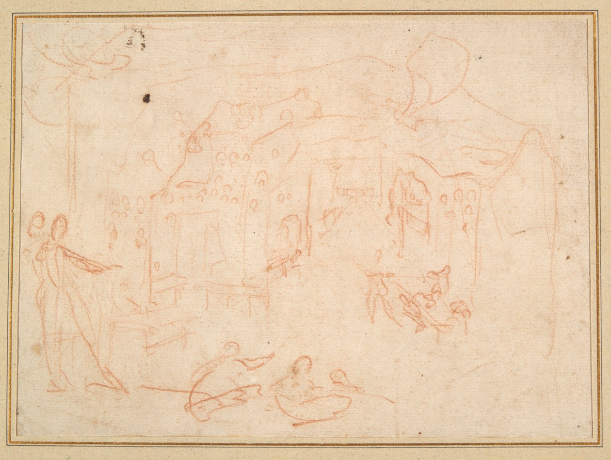 Estudos da Figura (reto); Um cenário (verso) de Jacques Callot