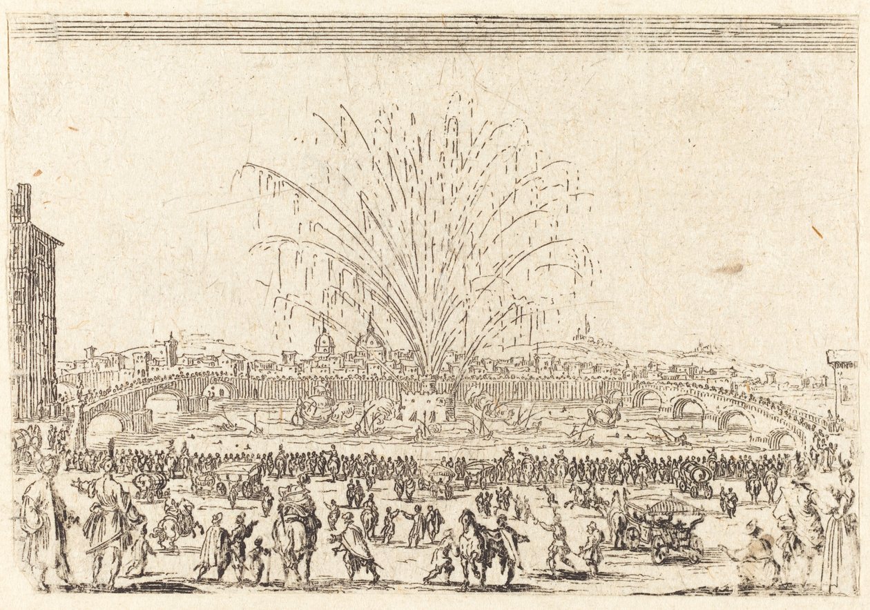 Fogos de artifício no Arno, Florença de Jacques Callot