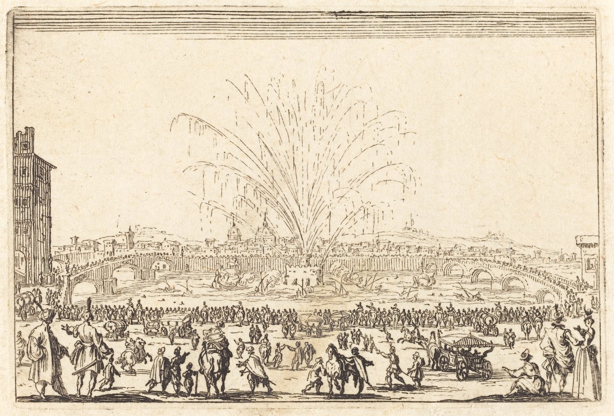 Fogos de artifício no Arno, Florença de Jacques Callot